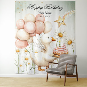 Watercolor Baby White Goose Birthday Party Cute Tapestry