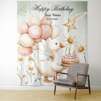Watercolor Baby White Goose Birthday Party Cute Tapestry