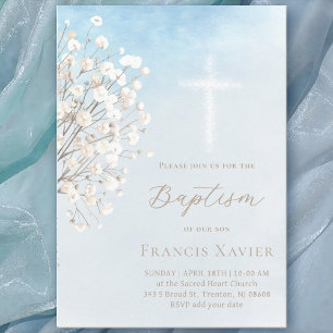 watercolor baby's breath   Baptism baby boy Invitation