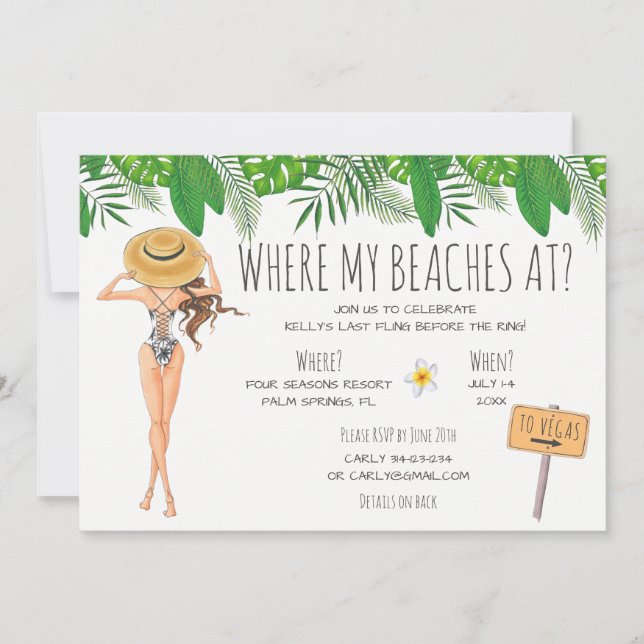 Watercolor Bachelorette Beach Party Invitation (Front)