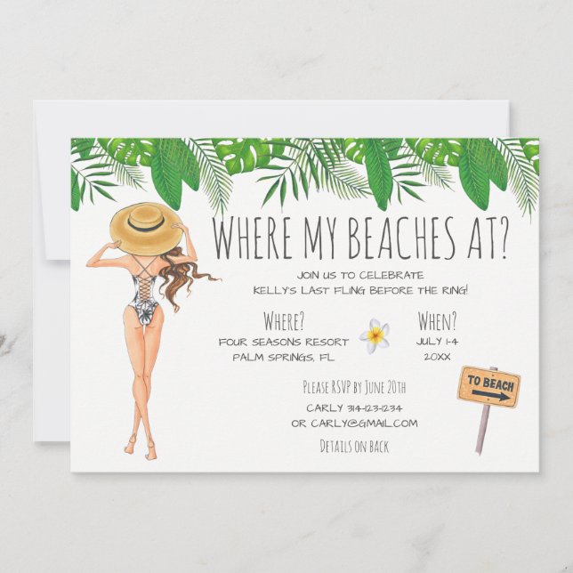 Watercolor Bachelorette Beach Party Invitation (Front)