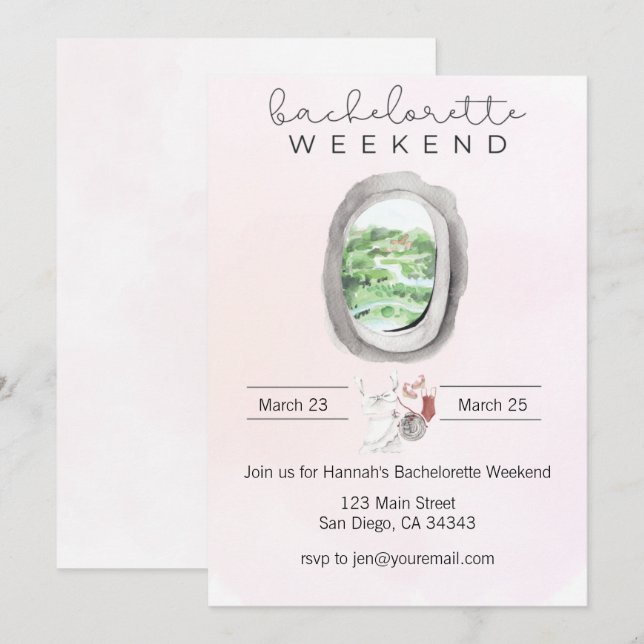 Watercolor Bachelorette Plane Window Invitation (Front/Back)