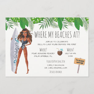 Watercolor Bachelorette Surf Beach Party Invitation