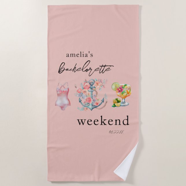 Watercolor Bachelorette Weekend Beach Towel (Front)
