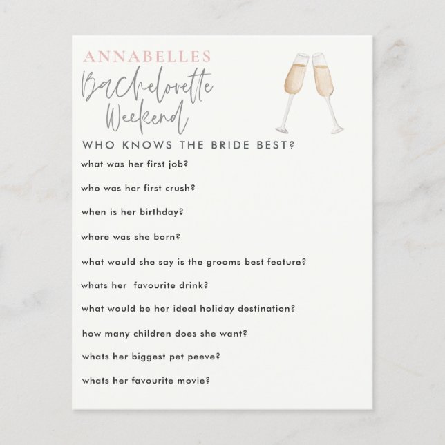 watercolor bachelorette who know the bride game (Front)