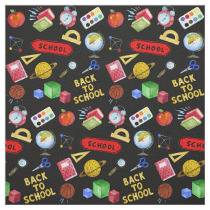 Watercolor Back to School Elements Theme Pattern Fabric