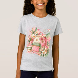 Watercolor Back to School Girls T-Shirt | Pink Bac