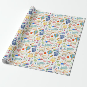 Watercolor Back to School Supplies Wrapping Paper
