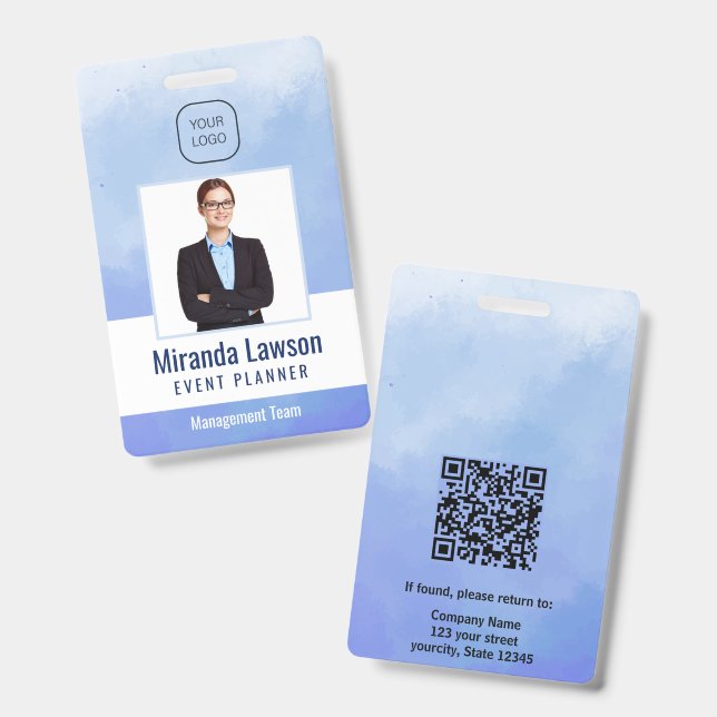 Watercolor background Professional office ID Badge (Front & Back)