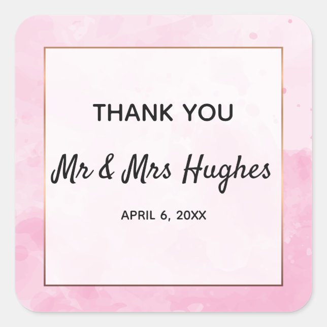 Watercolor background Romantic wedding thank you Square Sticker (Front)