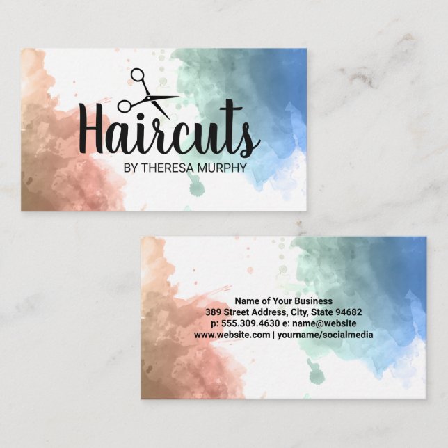 Watercolor Background | Scissors | Haircut Business Card (Front/Back)