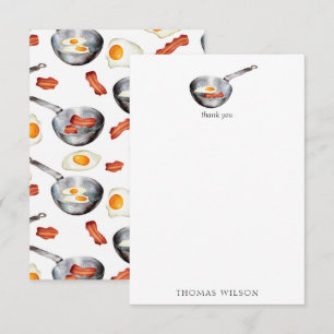 Watercolor Bacon & Eggs Breakfast Food Custom Name Thank You Card