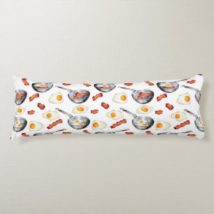 Watercolor Bacon & Eggs Breakfast Food Pattern Body Cushion