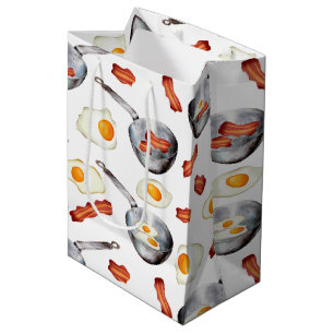 Watercolor Bacon & Eggs Breakfast Food Pattern Medium Gift Bag