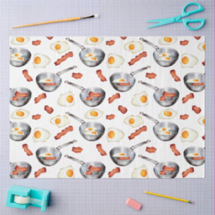 Watercolor Bacon & Eggs Breakfast Food Pattern Tissue Paper