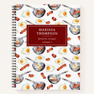 Watercolor Bacon & Eggs Breakfast Food Recipe Notebook