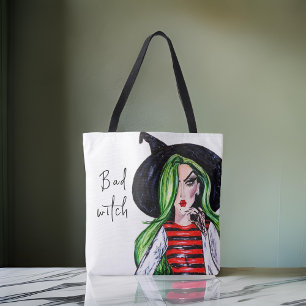 Watercolor Bad Witch Halloween Fashion Tote Bag
