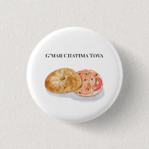 Watercolor Bagels Smoke Salmon G’mar Chatima Tova 3 Cm Round Badge