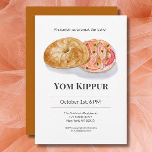 Watercolor Bagels Smoke Salmon Yom Kippur Invitation