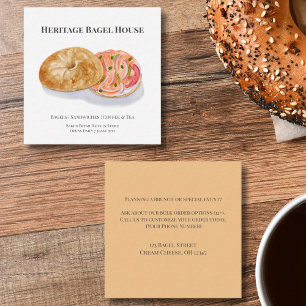 Watercolor Bagels With Smoke Salmon Business  Square Business Card