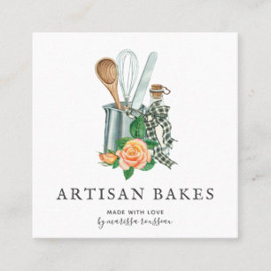 Watercolor Baker Baking & Cooking Utensil Bakery   Square Business Card