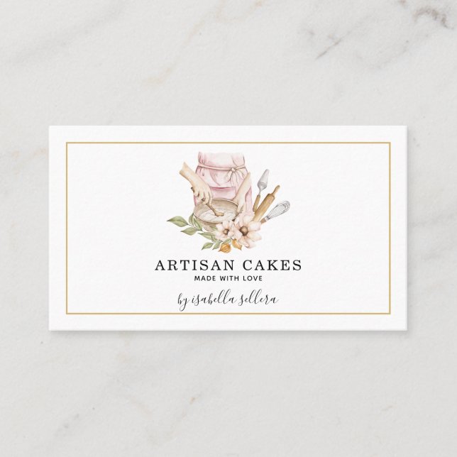 Watercolor Baker Cake Pastry Chef Business Card (Front)