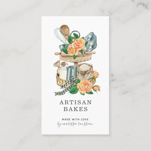 Watercolor Baker Pastry Chef Bakers Tools  Business Card (Front)