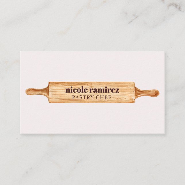 Watercolor Bakers Rolling Pin Patisserie Cake Business Card (Front)