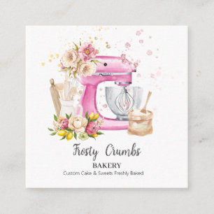 Watercolor Bakery Cake + Bakery  Square Business Card
