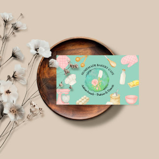 Watercolor Bakery Kitchen Utencils Business Card