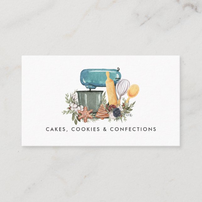 Watercolor Bakery Logo | Floral Business Card (Front)