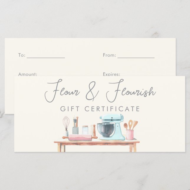 Watercolor Bakery Pastry Chef Gift Certificate (Front/Back)