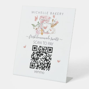 Watercolor Bakery stand mixer QR CODE Payment Pedestal Sign