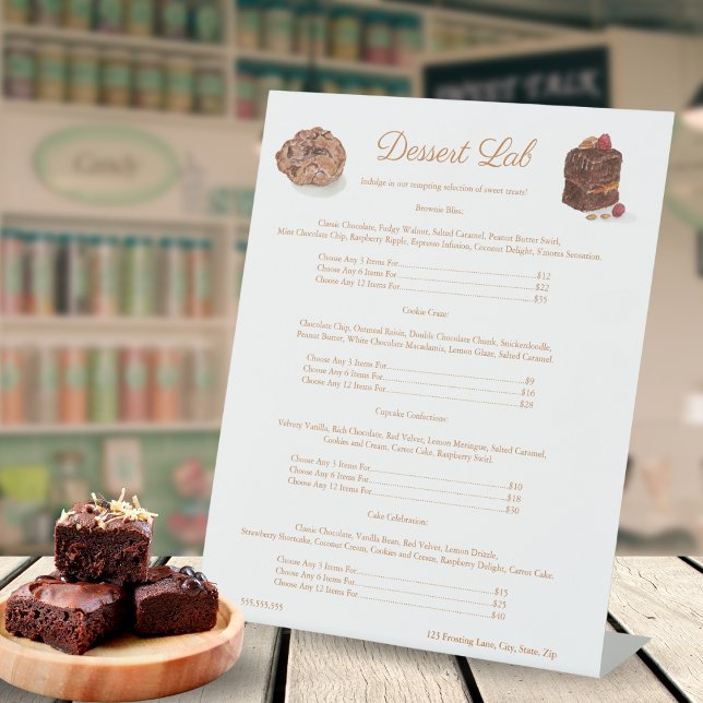 Watercolor Bakery Sweets Brownie Cookie Price Menu Pedestal Sign (Artistic Brownie & Cookie Price Sign: Charm Customers, Elevate Display, Delight Sweets!
)