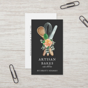Watercolor Baking Baker Cooking Utensils Black Business Card