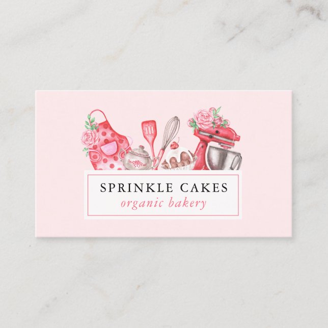 Watercolor Baking & Cooking Utensil Baker Business Card (Front)