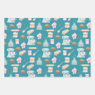 Watercolor Baking on Dark Teal Wrapping Paper Sheet