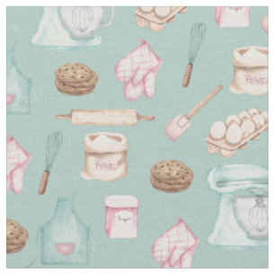 Watercolor Baking on Sage Green Fabric