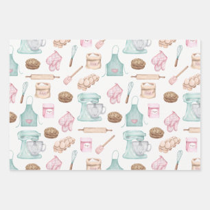 Watercolor Baking on White Wrapping Paper Sheet