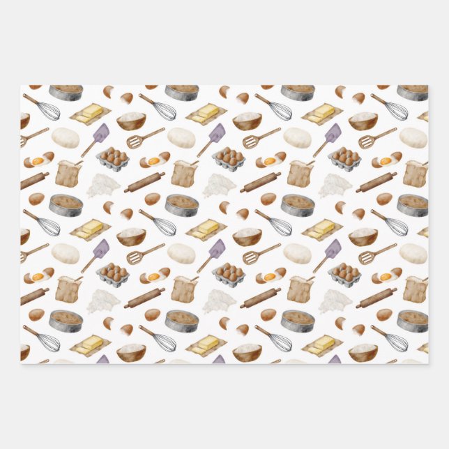 Watercolor Baking Pattern Wrapping Paper Sheet (Front 3)