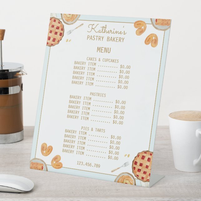 Watercolor Baking Pie Pastry Bakery Menu Price Pedestal Sign (In SItu)