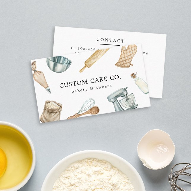 Watercolor Baking Tools Cakes Business Card (Creator Uploaded)