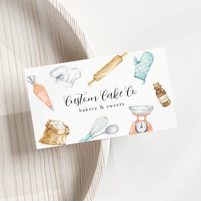 Watercolor Baking Tools Cakes Business Card (Creator Uploaded)