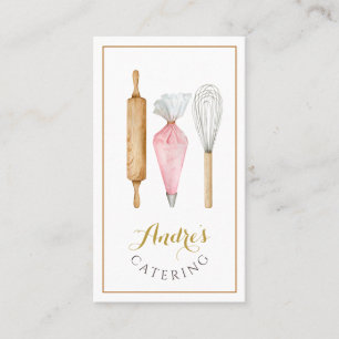 Watercolor Baking Utensils Logo Catering  Business Card