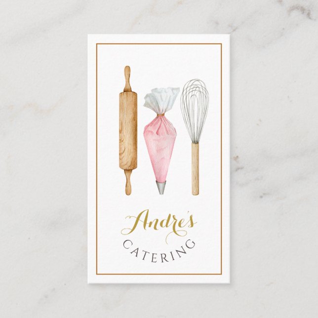 Watercolor Baking Utensils Logo Catering  Business Card (Front)