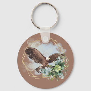 Watercolor Bald Eagle Framed Bouquet Key Ring