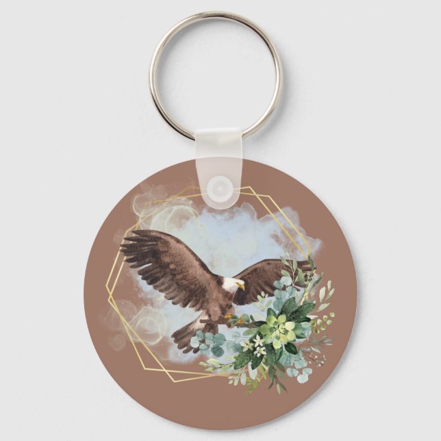 Watercolor Bald Eagle Framed Bouquet   Key Ring (Front)