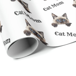 Watercolor Balenese Cat Mum Pattern Wrapping Paper