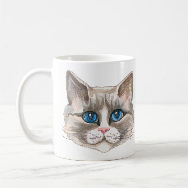 Watercolor Balinese cat Coffee Mug (Left)