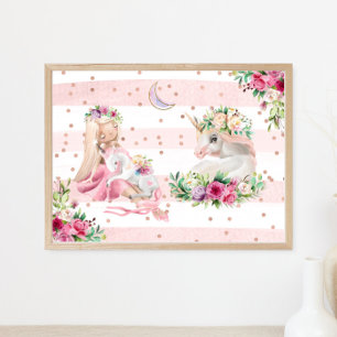 Watercolor Ballerina and Unicorns Poster
